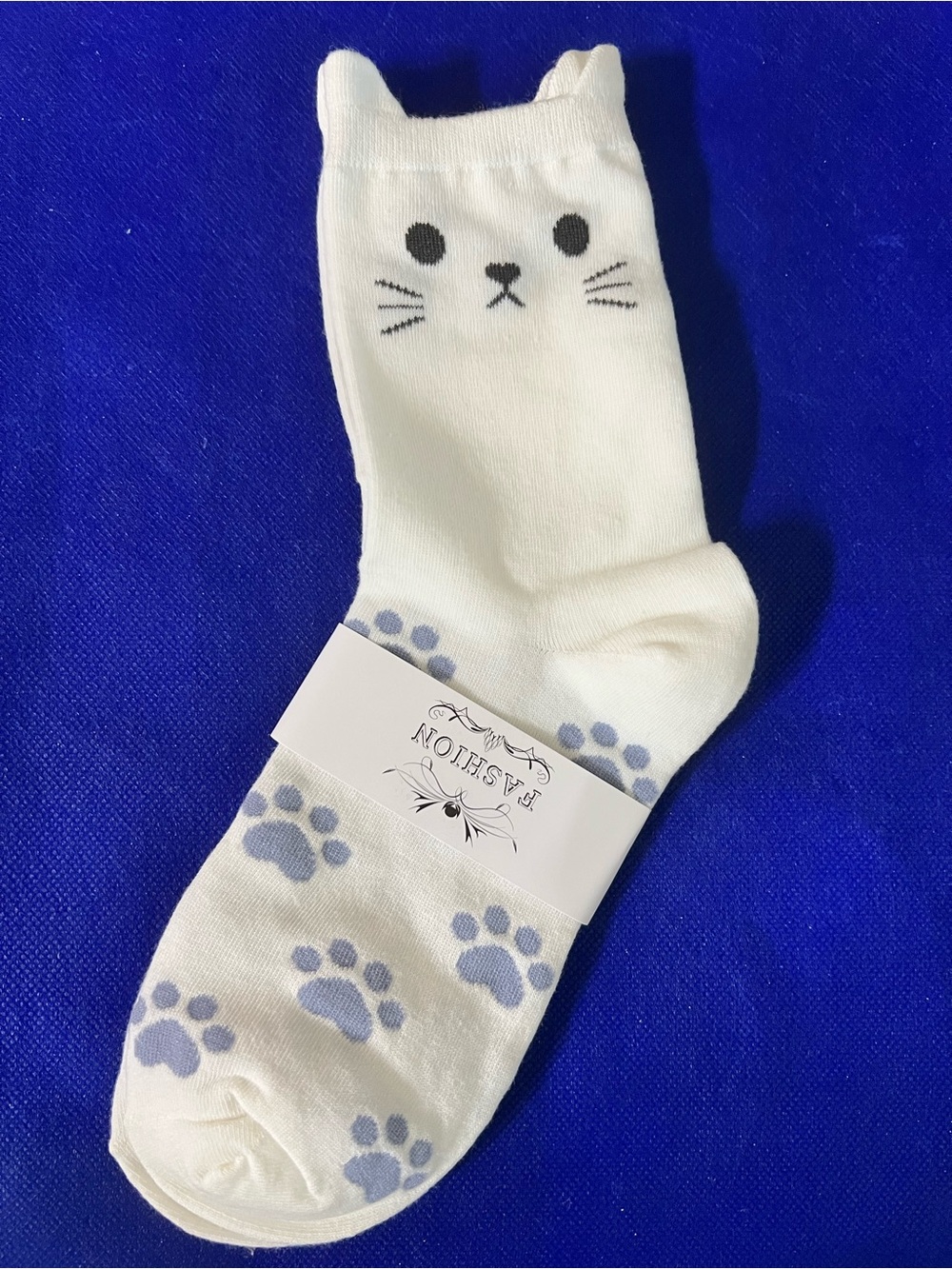 PAWSitivity MEOW 😻 White Cat face with ears Paw Print fashion Socks - NWT